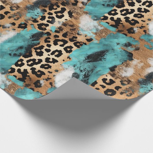 Türkis Gold Black Leopard Geschenkpapier (Ecke)