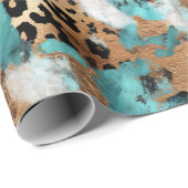 Türkis Gold Black Leopard Geschenkpapier (Rolleneckpunkt)