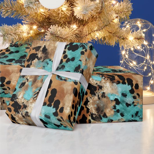 Türkis Gold Black Leopard Geschenkpapier (Feiertage)
