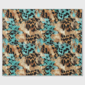 Türkis Gold Black Leopard Geschenkpapier (Flach)