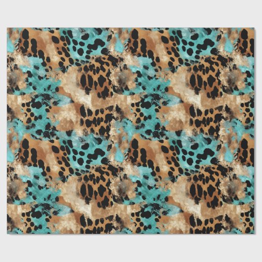 Türkis Gold Black Leopard Geschenkpapier (Flach)