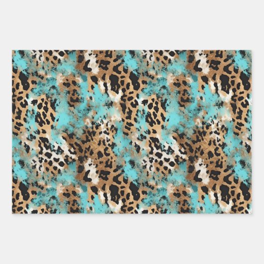 Türkis Gold Black Leopard Geschenkpapier Set (Vorderseite 2)