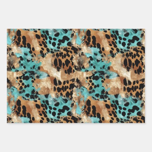 Türkis Gold Black Leopard Geschenkpapier Set (Vorderseite)