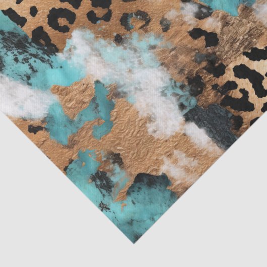 Türkis Gold Black Leopard Seidenpapier (Detail)