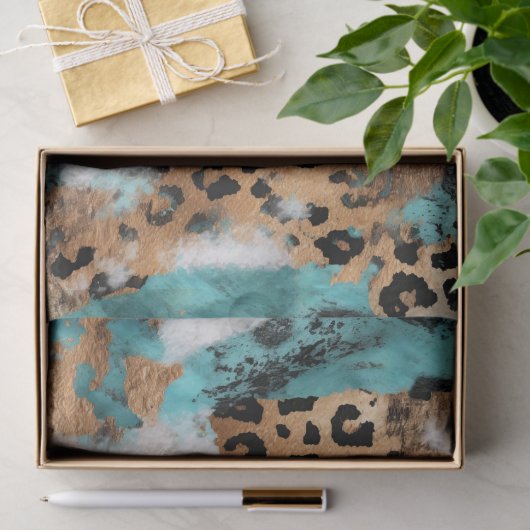 Türkis Gold Black Leopard Seidenpapier (Geschenk)