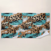 Türkis Gold Black Leopard Strandtuch (Vorderseite)