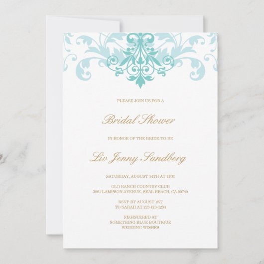 Türkis & Gold Elegantes Brautparty Einladung (Vorderseite)