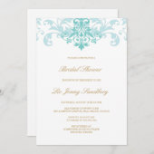 Türkis & Gold Elegantes Brautparty Einladung (Vorne/Hinten)