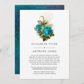 Türkis & Gold Floral Reduced Wedding Guest List Ankündigung (Vorne/Hinten)