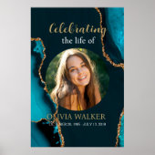 Türkis & Gold Foto Beerdigung Memorial Sign Poster (Vorne)