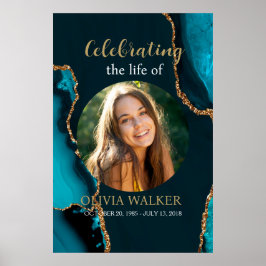 Türkis & Gold Foto Beerdigung Memorial Sign Poster