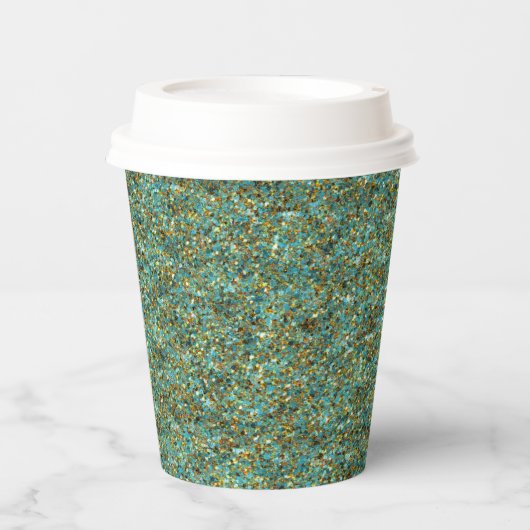 Türkis-Gold-Glitzer-PAPIER CUPS Pappbecher (Vorderseite)