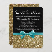 Türkis Gold Glitzer Sweet 16 Party Einladungen (Vorne/Hinten)