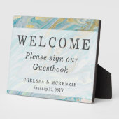 Türkis & Gold Marmor Begrüßung Gästebuch Fotoplatte (Seite)