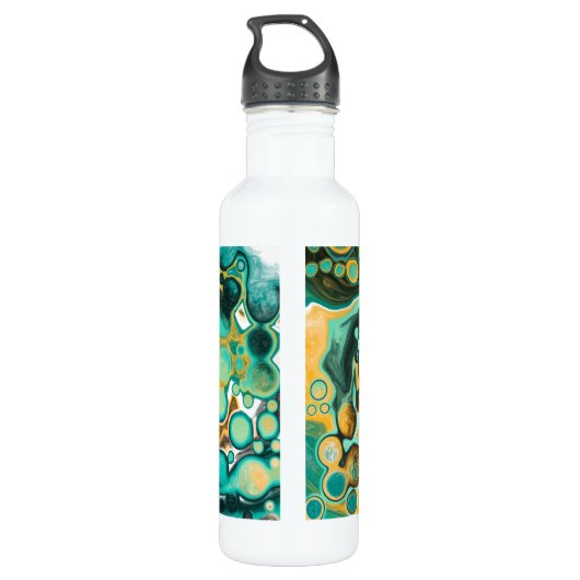 Türkis, Gold, Marmor Fluid Art Edelstahlflasche (Rückseite)