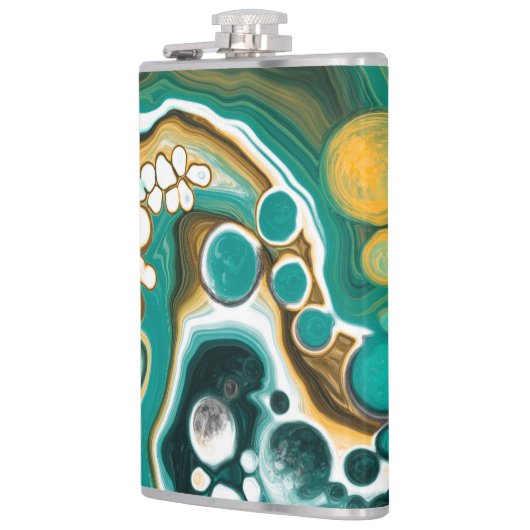 Türkis, Gold, Marmor Fluid Art Flachmann (Links)