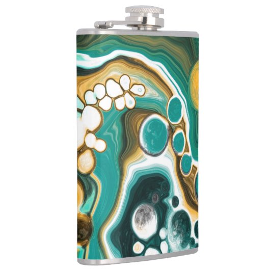 Türkis, Gold, Marmor Fluid Art Flachmann (Rechts)
