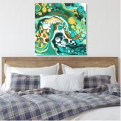 Türkis, Gold, Marmor Fluid Art Leinwanddruck (Insitu (Schlafzimmer))