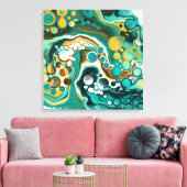Türkis, Gold, Marmor Fluid Art Leinwanddruck (Insitu (Wohnzimmer))