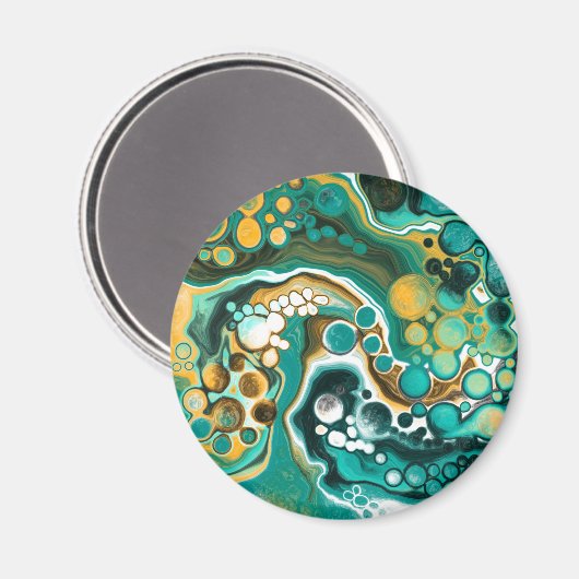Türkis, Gold, Marmor Fluid Art Magnet (Vorderseite/Rückseite)