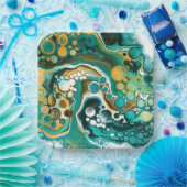 Türkis, Gold, Marmor Fluid Art Pappteller (Party)