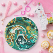 Türkis, Gold, Marmor Fluid Art Pappteller (Party)