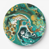 Türkis, Gold, Marmor Fluid Art Pappteller (Vorderseite)