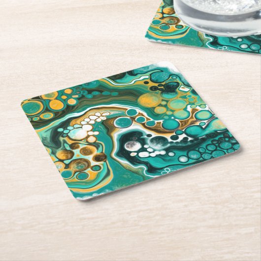 Türkis, Gold, Marmor Fluid Art Rechteckiger Pappuntersetzer (angewinkelt)