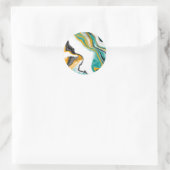 Türkis, Gold, Marmor Fluid Art Runder Aufkleber (Tasche)