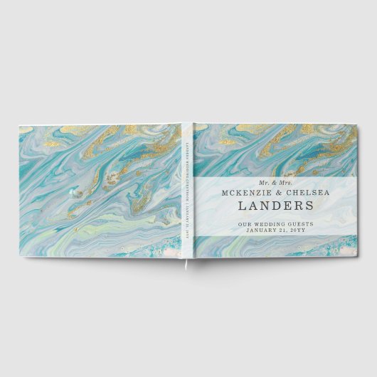 Türkis & Gold Marmor Swirl Agate Geode Wedding Gästebuch (Voll)