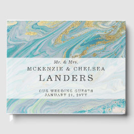 Türkis & Gold Marmor Swirl Agate Geode Wedding Gästebuch