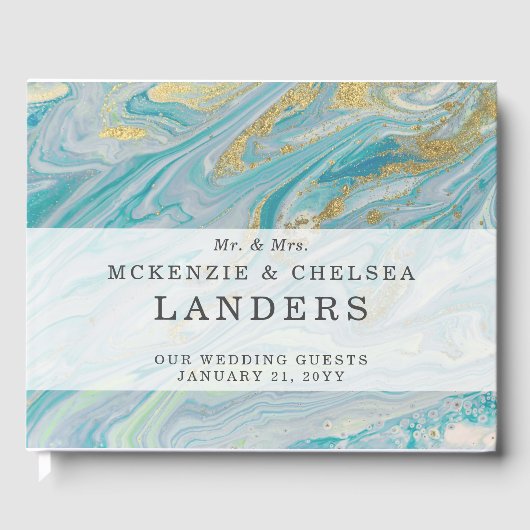 Türkis & Gold Marmor Swirl Agate Geode Wedding Gästebuch (Vorderseite)