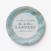 Türkis & Gold Marmor Swirl Agate Geode Wedding Pappteller (Vorderseite)