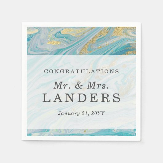 Türkis & Gold Marmor Swirl Agate Geode Wedding Serviette (Vorderseite)