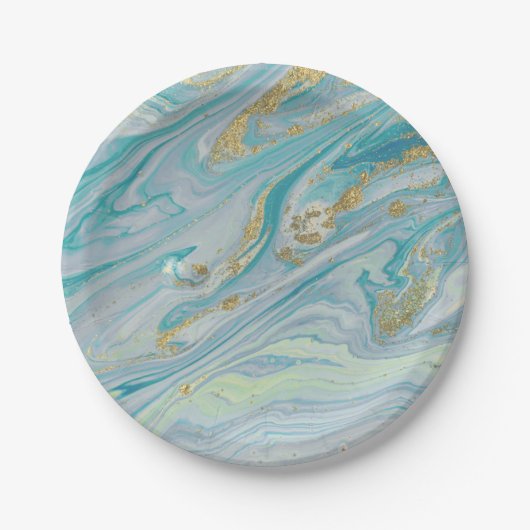 Türkis & Gold Marmor Wirbel Achat Geode Bohemian Pappteller (Vorderseite)
