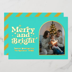 Türkis & Gold Modernes Retro Weihnachts-Foto Folien Feiertagskarte