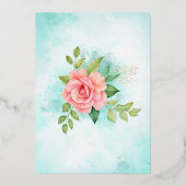 Türkis Gold Pink Rose Bouquet Blumenzehen Folieneinladung (Rückseite)