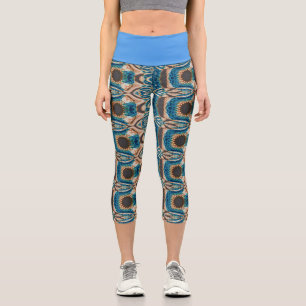 Türkis Gold Sun Southwestern Art Capri Leggings