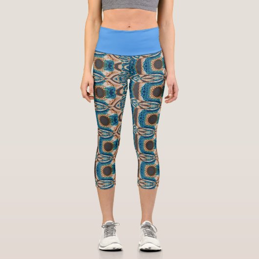 Türkis Gold Sun Southwestern Art Capri Leggings (Vorderseite)