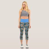 Türkis Gold Sun Southwestern Art Capri Leggings (Vorderseite)