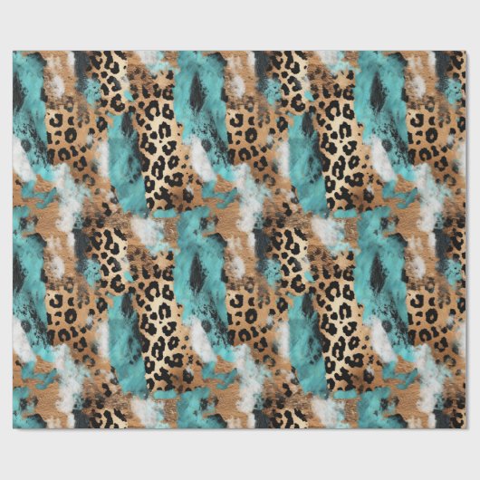 Türkis Gold White Leopard Geschenkpapier (Flach)