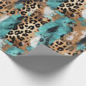 Türkis Gold White Leopard Geschenkpapier (Ecke)