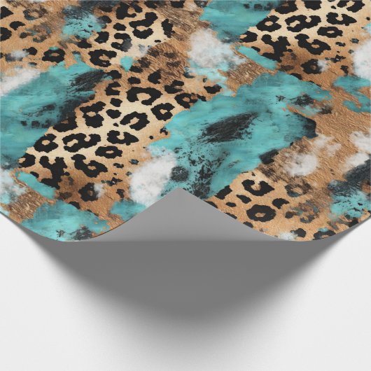 Türkis Gold White Leopard Geschenkpapier (Ecke)