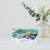 *~* Türkis Gold White QR Agate AP66 Glam Luxe Visitenkarte (Stehend Vorderseite)