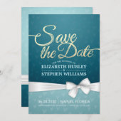 Türkis Gold & White Ribbon Script Save the Date (Vorne/Hinten)