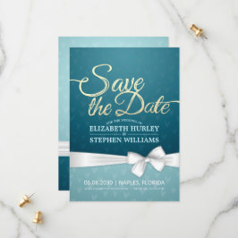 Türkis Gold & White Ribbon Script Save the Date