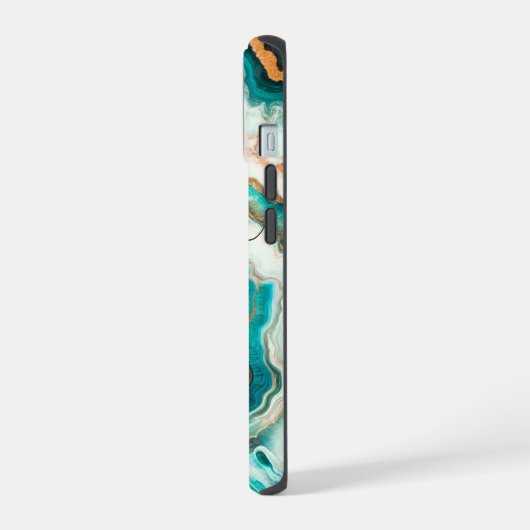 Türkis Golden Agate Custom Modern Monogram iPhone 15 Hülle (Linke Seite)