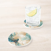 Türkis Golden Alcohol Tinte Abstrakt Getränkeuntersetzer (Seite)