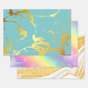 Türkis Golden Foil Geschenkpapier Set