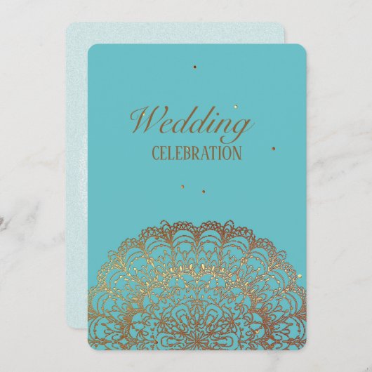 Türkis Golden Indian - Einladung zur Hochzeit (Vorne/Hinten)